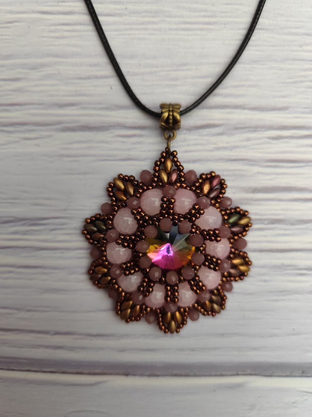Handcrafted Pink Bead Flower Pendant Necklace - Picture 5 of 10